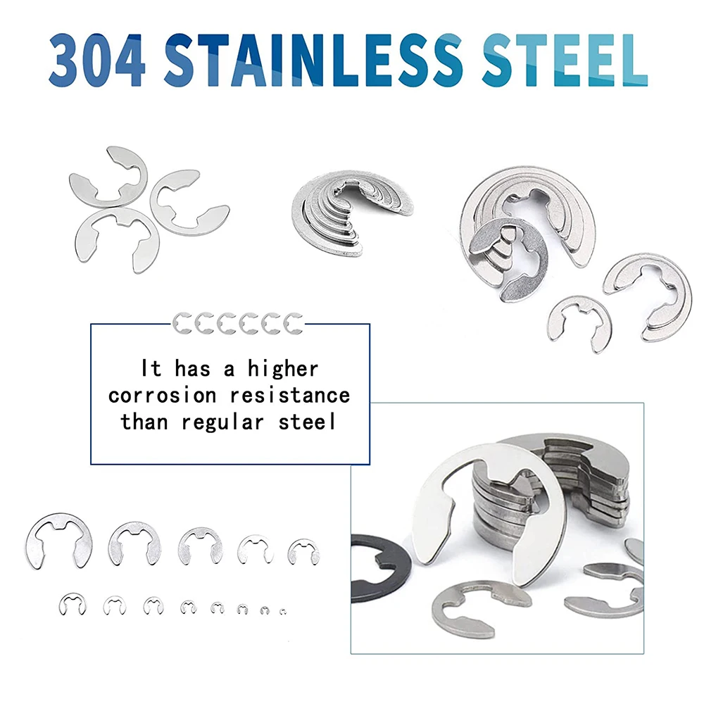 10-100pcs E-clip Ring Washer 304 Stainless Steel m1.2 m1.5 m2 m2.5 m3 m4 m5 m6 m7 m15 E Clip External Retaining Ring