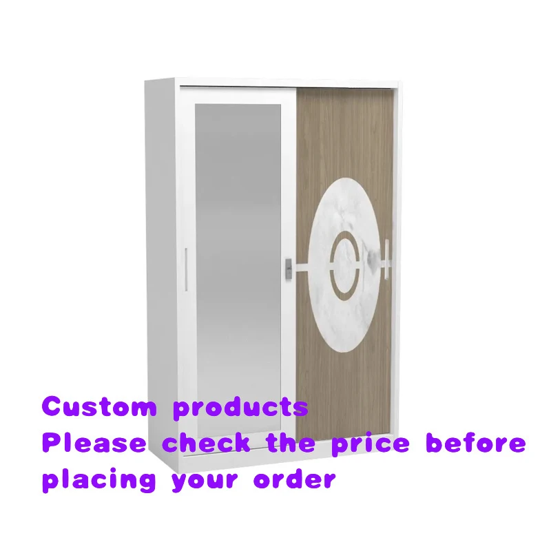 custom.Modern Design Bedroom Steel Iron Closet Wardrobe with 2 Sliding and Mirror Printed Steel Cabinet Home Use