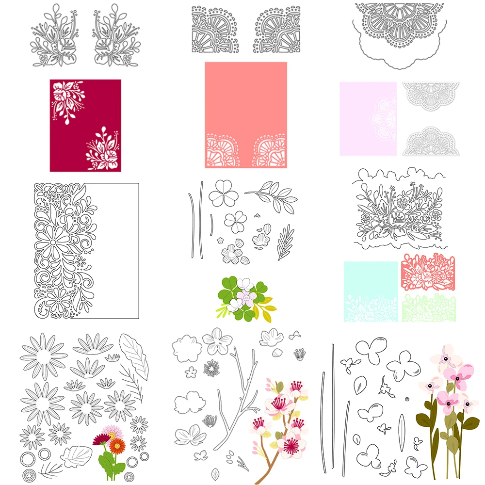 Blumen rand Kirsch klee Metalls ch neiden sterben blüht Gänseblümchen Blumen Blatt gestanzt Set für DIY Sammelalbum Papier karte geprägt Handwerk