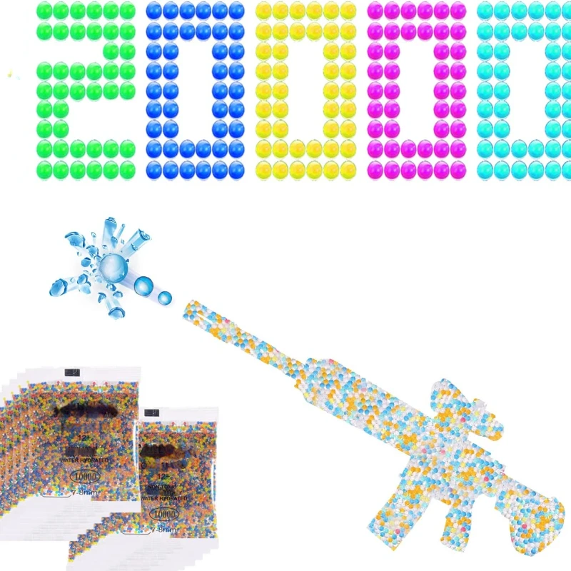 20000pcs Water Balls Beads Refill Ammo Gel Splater Ball Blaster Bullets 7-8 mm Non-Toxic Growing Crystal Soil Home Decor Toy DIY