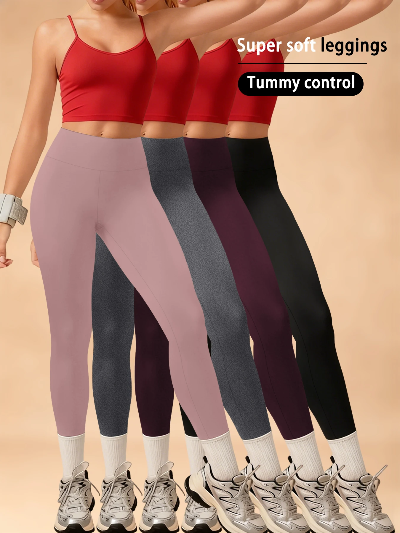 

4 pack Super Soft Leggings for Women, High Waisted Tummy Control No See Through Workout Yoga Running Pants Leggings