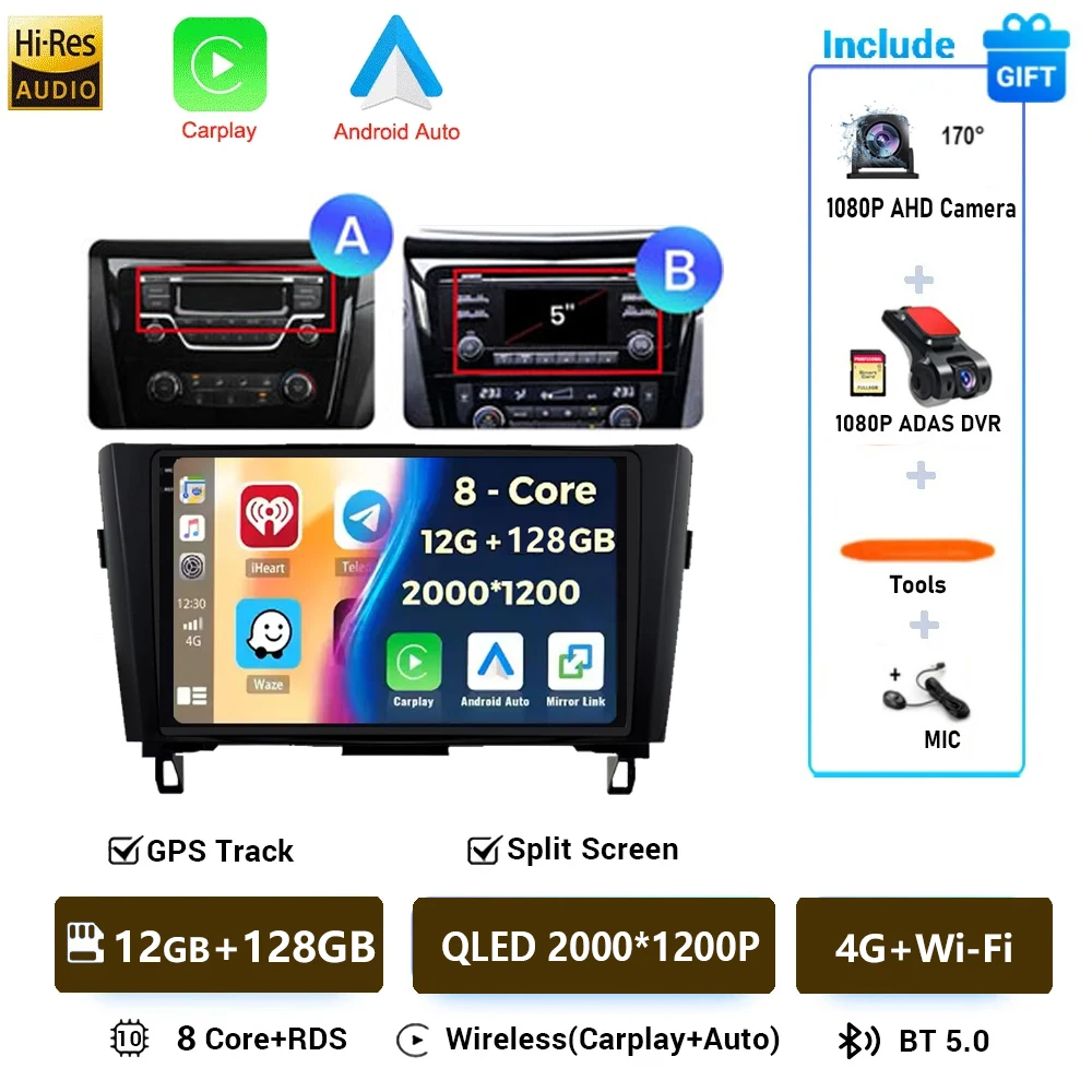 Autoradio Android 16 Voor Nissan X-Trail Qashqai 2 J1T32 Qashqai J10 J11 2014 2015 2016 2017 2018 2019 Multimedia DSP 4G LTE DVD