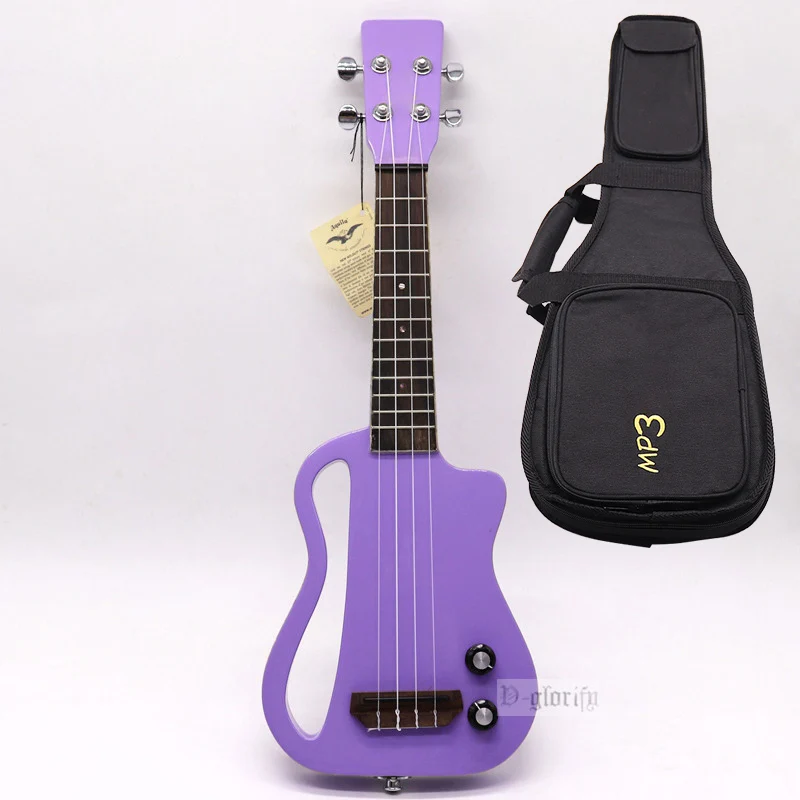 Silent Ukelele with Solid Wood Body, Silent Ukelele, Purple Guitar, 4 Strings, 21 Inch