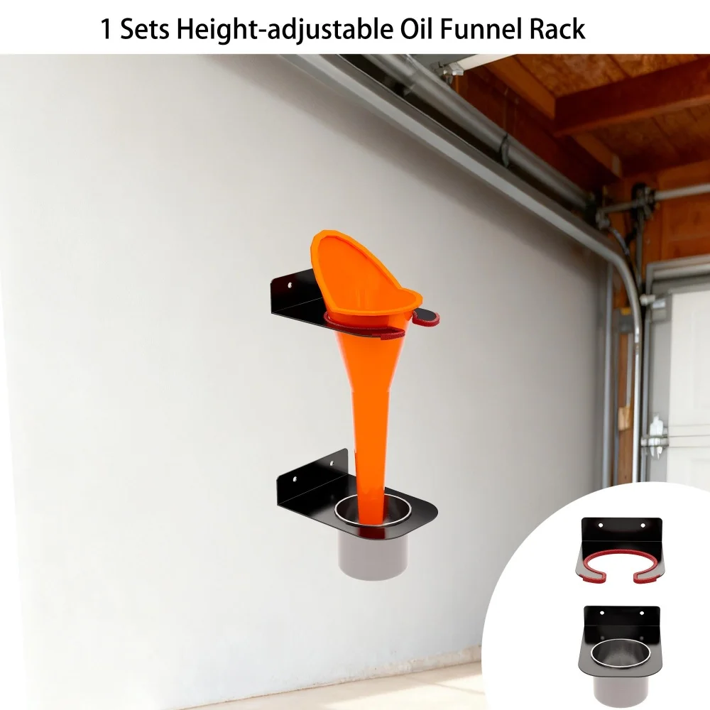 Oil Funnel Storage Rack with 1 Detachable Drip Cup Wall-Mounted with Adjustable Height Suitable for Garage Trailer Tool Shed