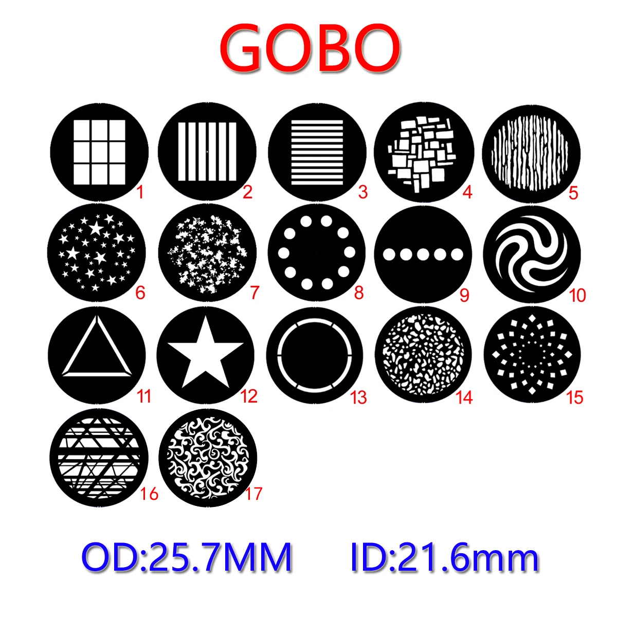 About 25.7m Metal Pattern Disk Plate Gobo Move Head Spot Beam Led Rotate Party Stage Light Show  DJ Disco Club  Light Projector