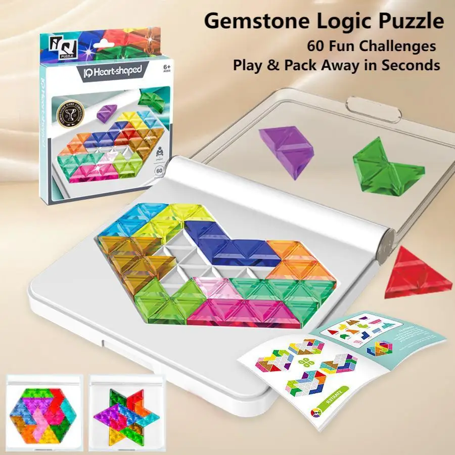 

Gemstone Logic Puzzle with 60 Challenges Portable Brain Teaser for Kids & Adults STEM Toys Board Game Logical Thinking Gifts