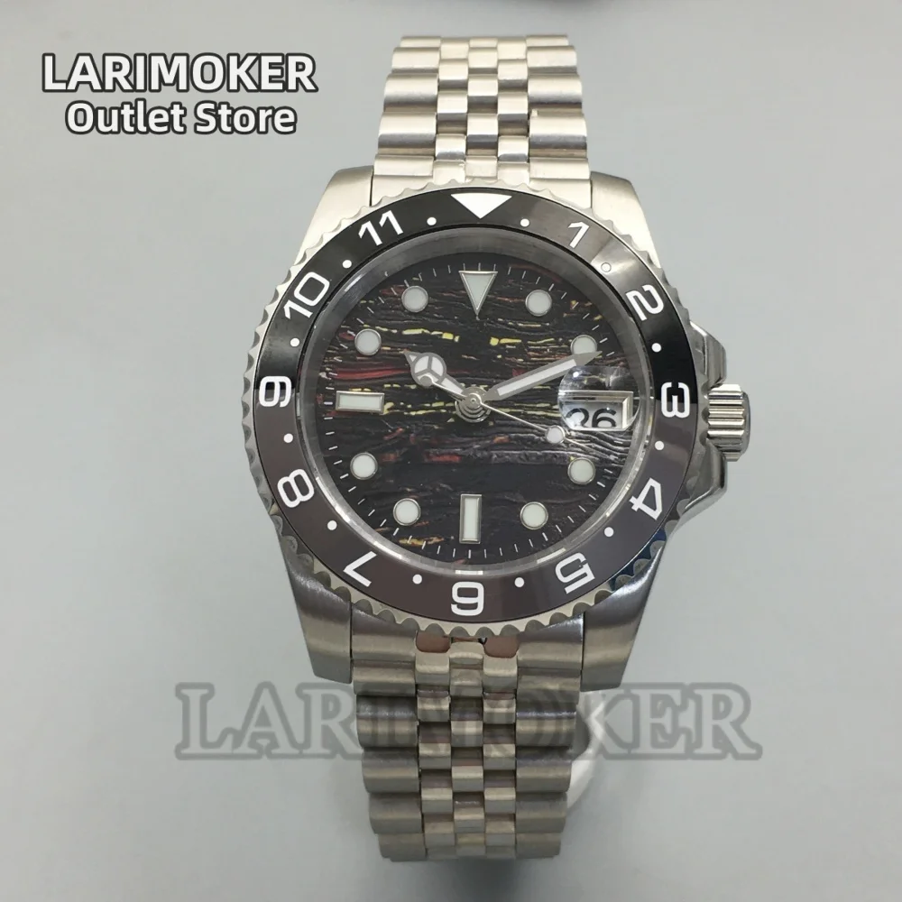 LARIMOKER 40MM NH35 Men's Mechanical Watch Sapphire Glass Meteorite Texture Dial Green Luminous Ceramic Bezel Waterproof Watch