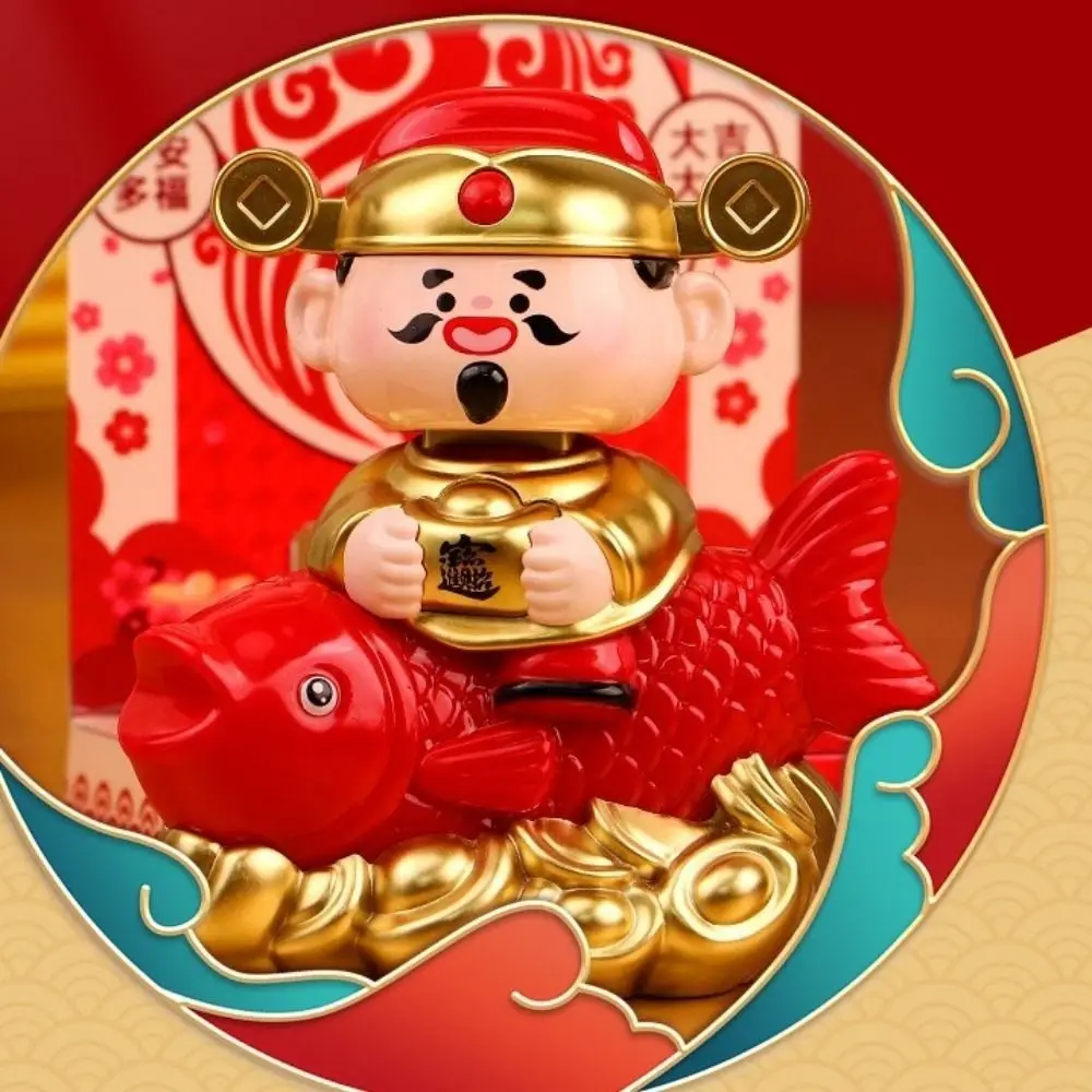 

Solar Powered Nodding God of Wealth Ornament Automatic Nodding Wealth Attraction Wealth Attraction Koi Decoration Yuanbao Design