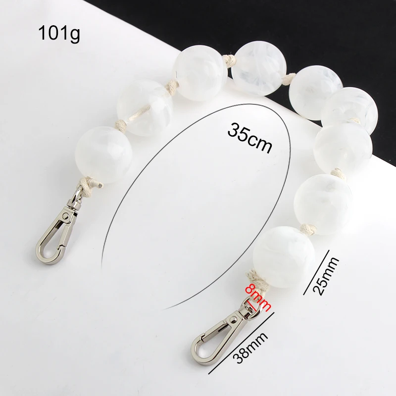 35cm Marble Stone Acrylic Resin Round Bead Short Handle For Adjustable Wristlet Handbag Belt Bags Mobile Phone Chain Accessories