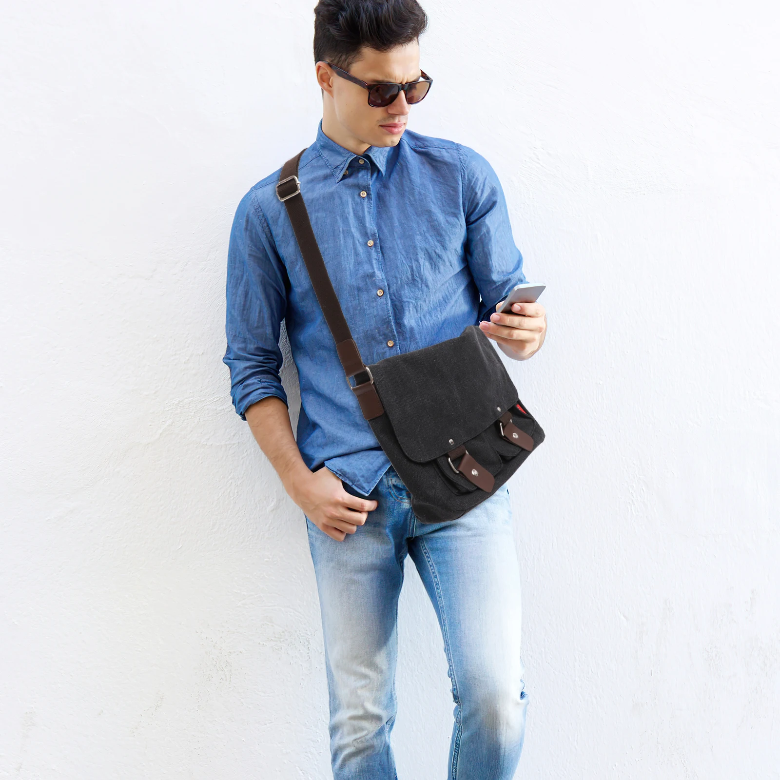 

Vintage Men Shoulder Canvas Pu Crossbody Messenger Bag For Men Retro College Satchel Bookbag Adjustable Strap Coffee Laptop Bag