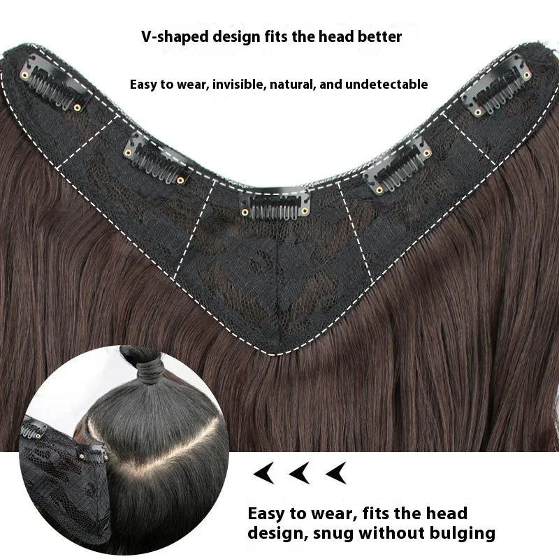 여성용 긴 가짜 머리 곱슬 머리 V자형 헤어 익스텐션 클립인 보이지 않는 풍성한 웨이브 합성 머리 헤어 익스텐션