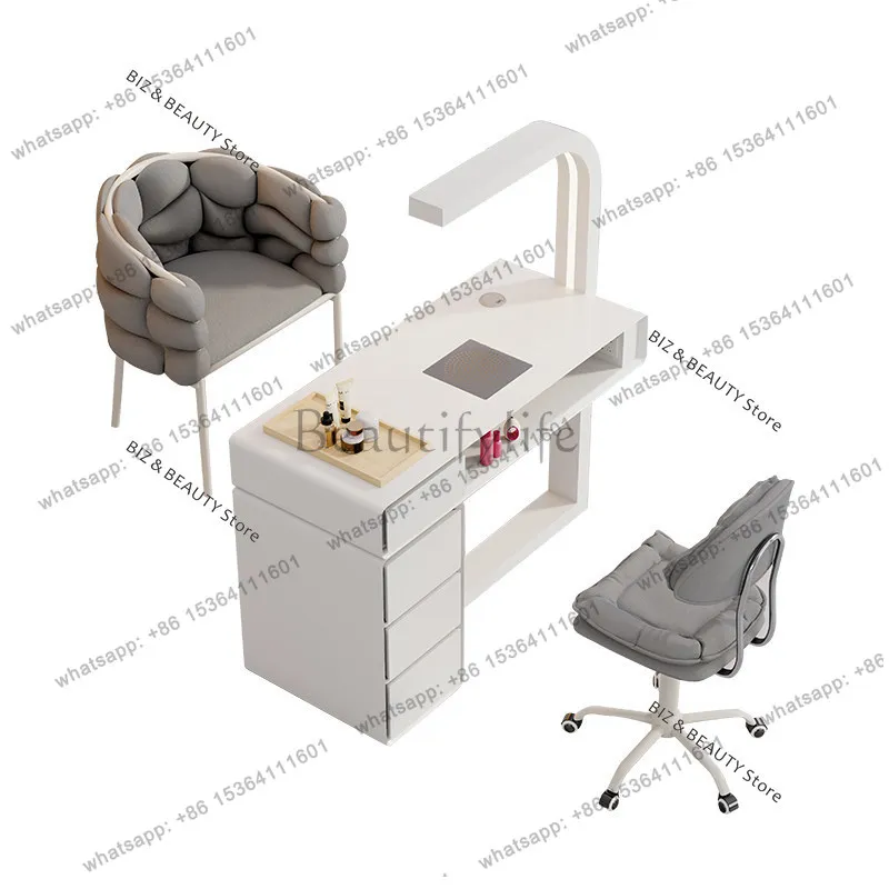 FG Creamy Nail Desk Set Light Luxury Multifunctional Manicure Table Single Double Stations Instagram-Worthy Home & Pro Salons JT 3