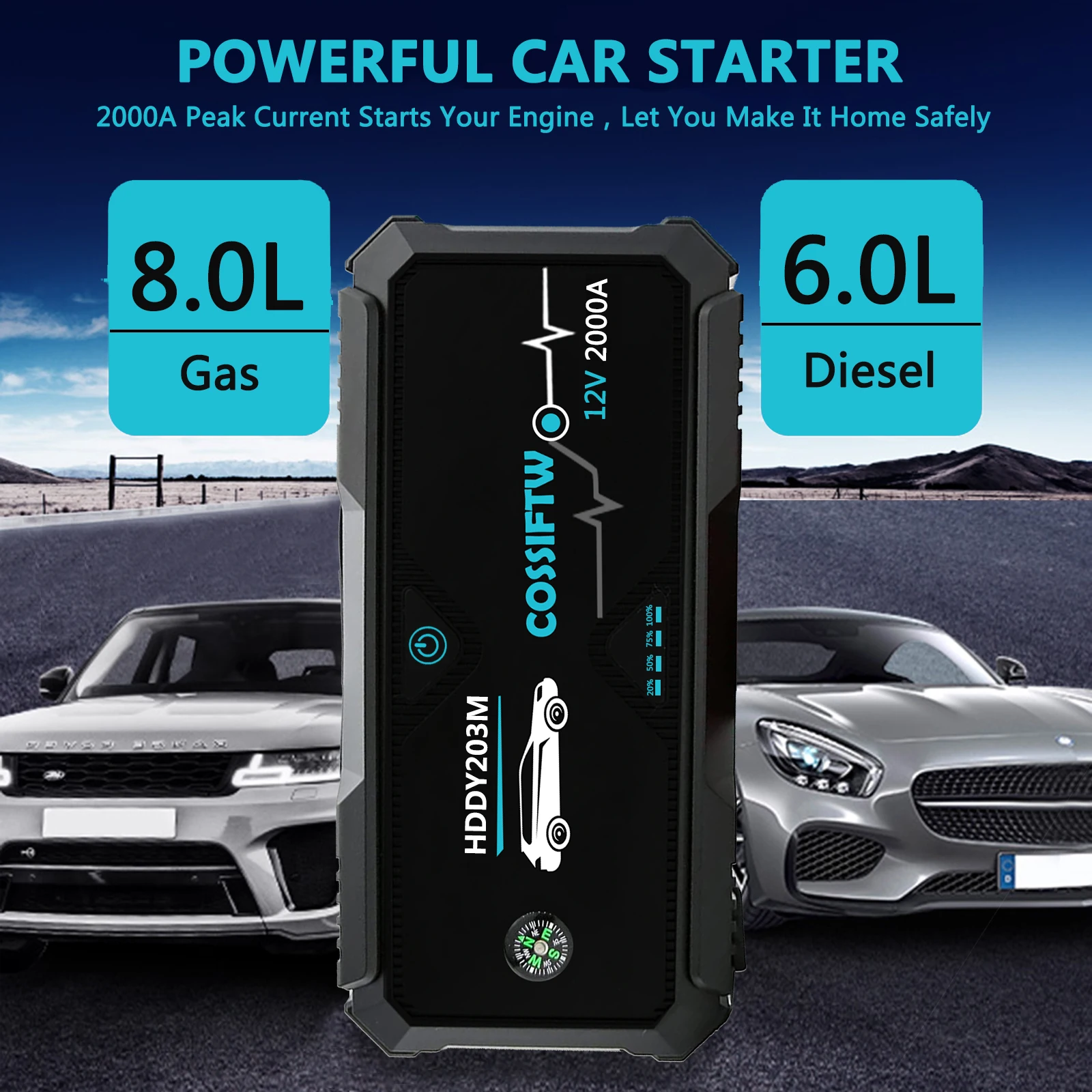 Power Bank Portable Charger 2000A Car Booster 12V Auto Starting Device 15000mAh Emergency Battery Starter for Engine