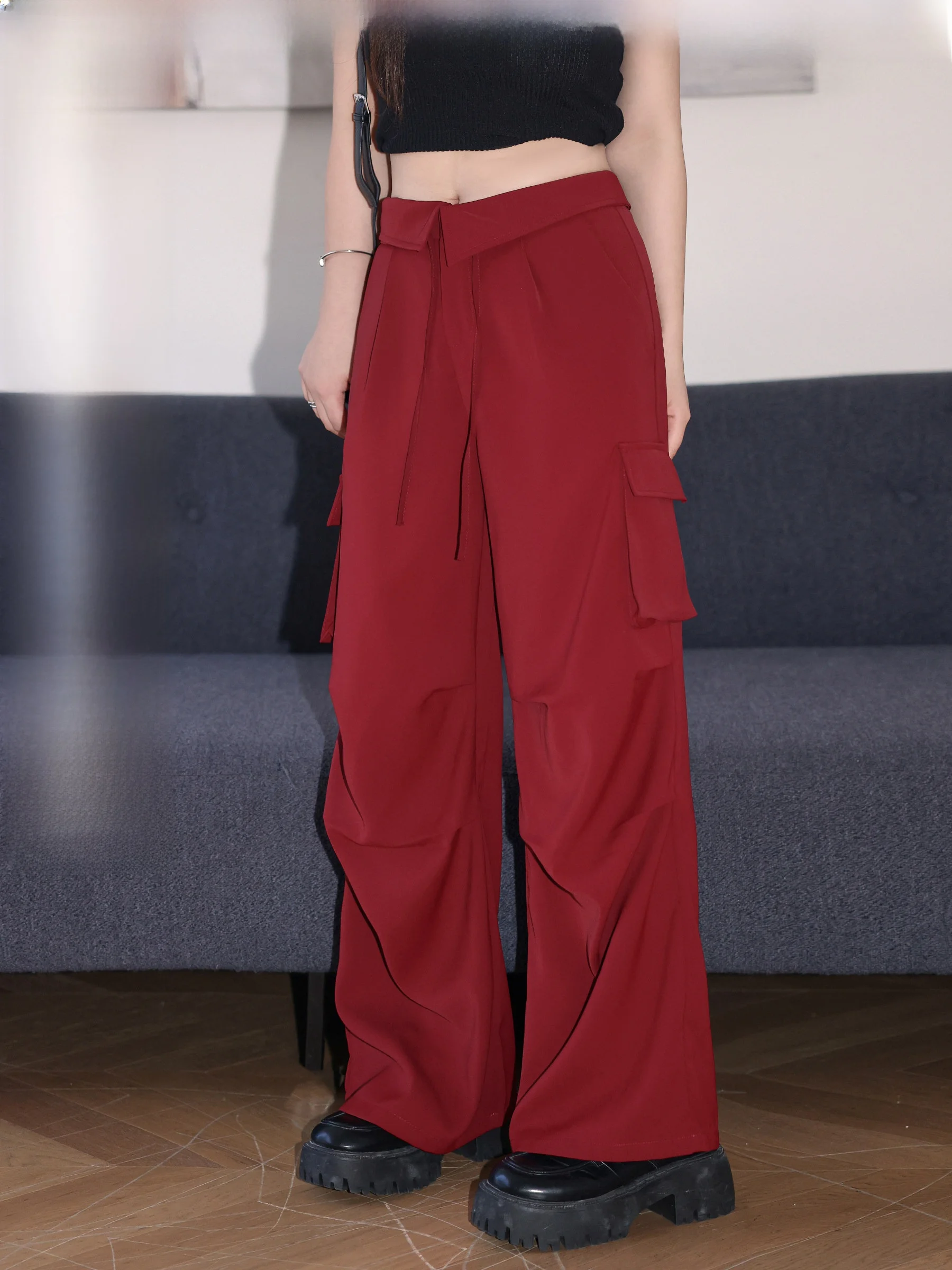 

Casual Workwear Pants Women's plus Size High Waist Long Trousers with Many kets Asymmetrical Design Commute Sle Korean F...