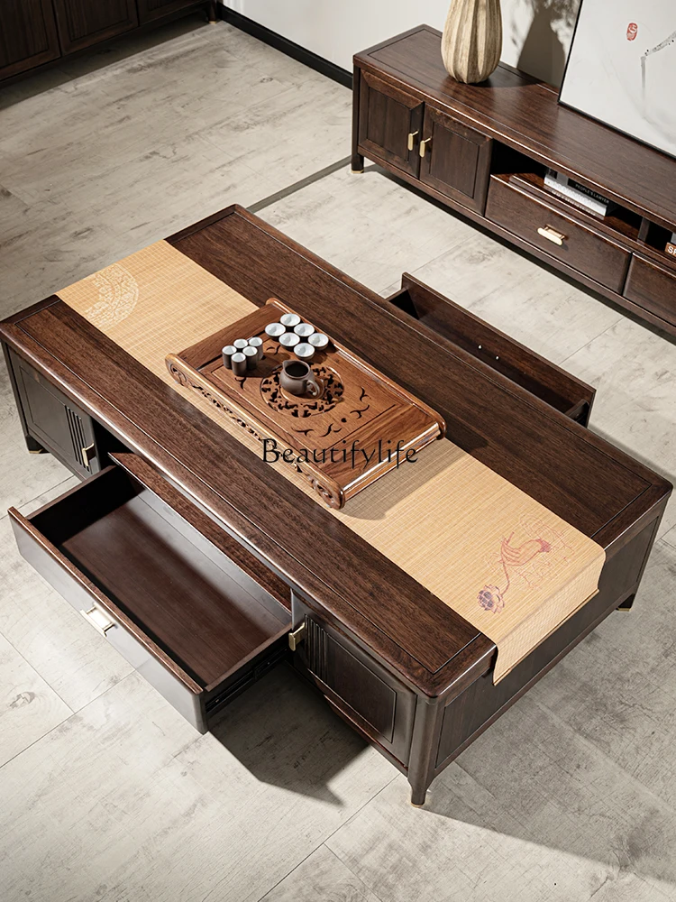 New Chinese Style Solid Wood Coffee Table TV Cabinet Combination Modern High-End Entry Lux Ugyen Ebony Log Living Room Furniture