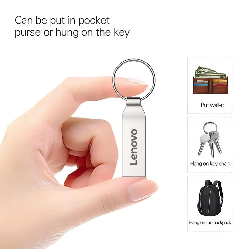 Lenovo USB Drive 2TB OTG, kunci Flash Drive Mini USB 3.0 logam 1T 512G Tipe C kecepatan tinggi tahan air