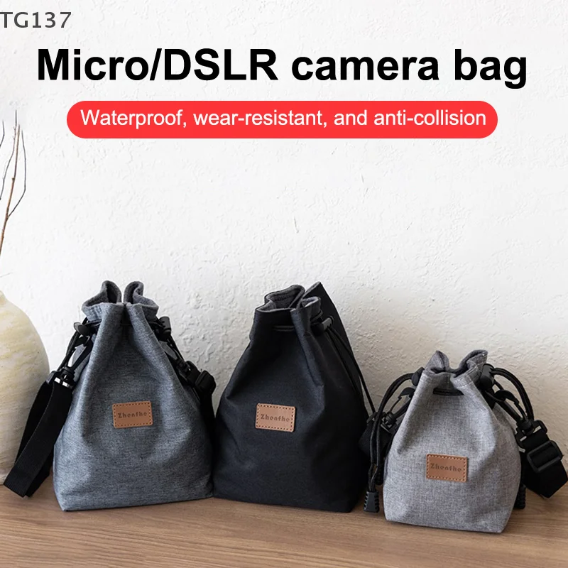 Camera Bag For Pentax Fuji Travel Outdoor Single Shoulder Bag DSLR Storage Bag Drawstring Stitching Lens Pouch