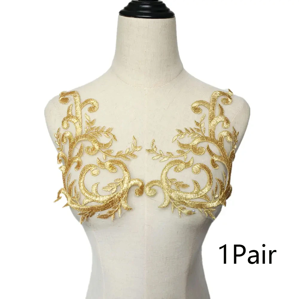 Golden Sequin Bead Lace Flower Patch for DIY