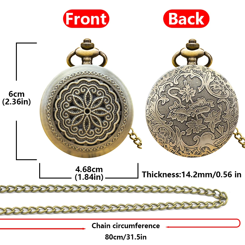 Винтажное бронзовое раскладушка, креативное резное ожерелье с цветком и вырезом, кварцевые карманные часы, модные универсальные студенческие мужские и женские часы