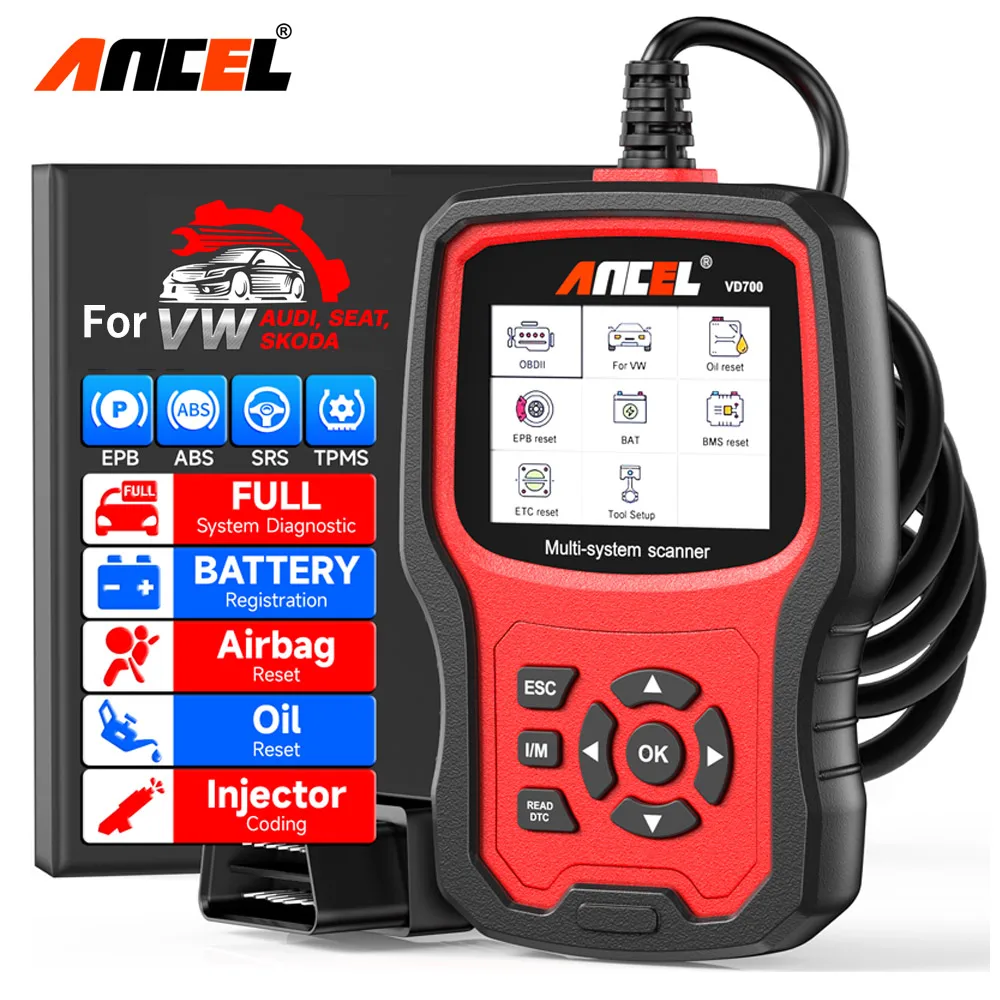 

Ancel VD700 Car Diagnostic Tools Professional OBD2 Scanner ABS EPB TPMS DPF Full System OBD2 Code Reader for VAG VW Audi Skoda