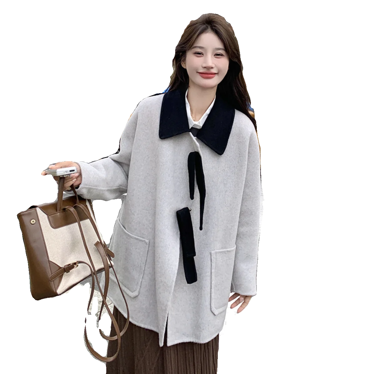 

2025 Autumn/Winter New Women's Woolen Coat Loose Collar College Style Oversize Coat