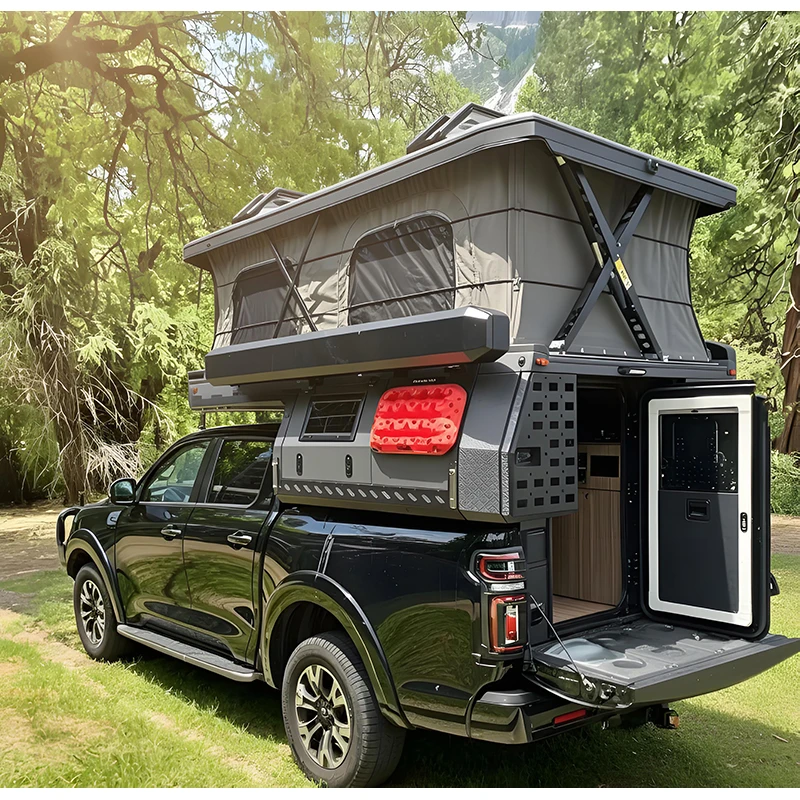 Waterproof Pickup Truck Camper Shell with Elevated Sleeping Tent for Off Road Travel and Outdoor Recreation