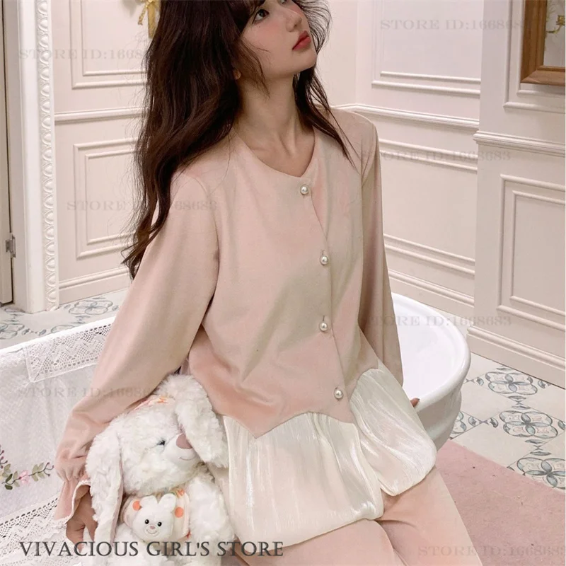 

Осень-зима, новый пижамный комплект из 2 предметов, плотная флисовая одежда для сна с островным флисом, пижамный костюм с милыми рюшами, женская домашняя одежда, ночная рубашка, домашняя одежда