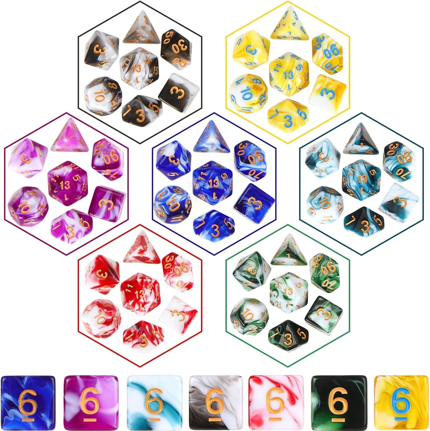 DND Dice Polyhedral Dice RPG Random 7pcs Transparent Dice Game Set Various Wonderful Colours For DND RPG Board Game Party Game
