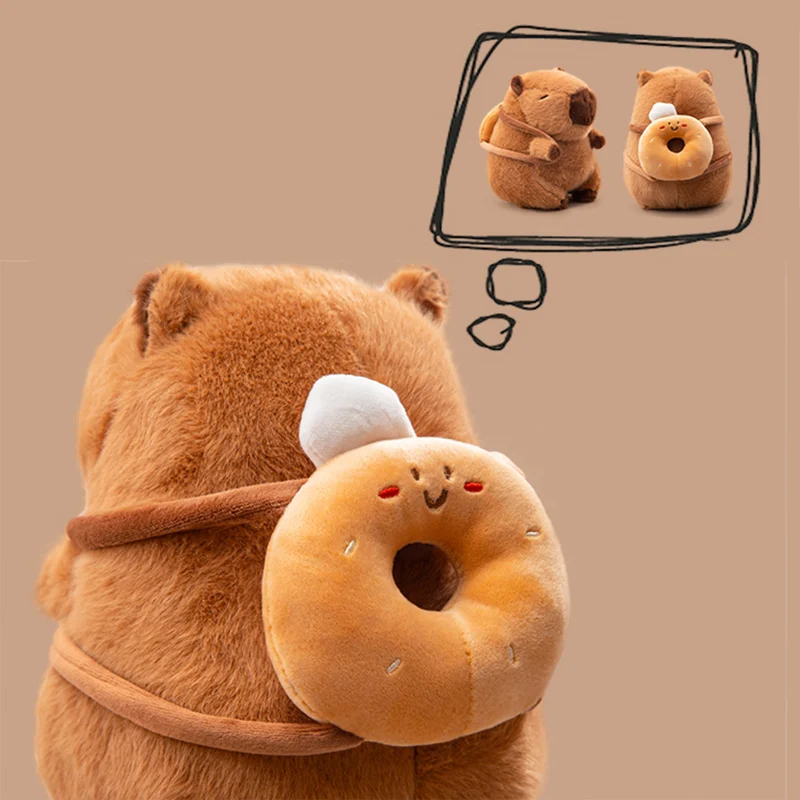 การ์ตูน Capybara ของเล่นตุ๊กตาสัตว์ขนมขบเคี้ยวกระเป๋าเป้สะพายหลัง Baguette French Fries Donut Croissant Decor ของขวัญวันเกิดสําหรับทารก