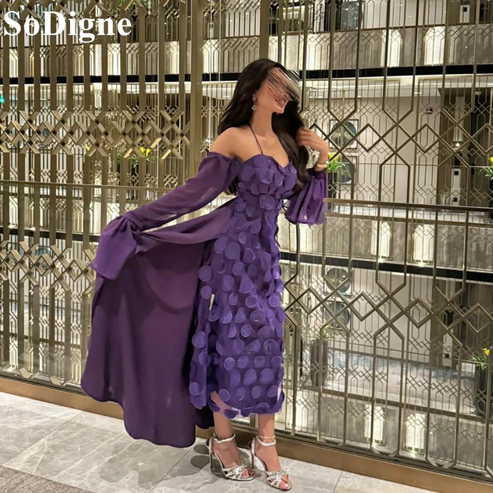 

SoDigne A-Line Satin Spaghetti Strap Evening Dresses with 3D PATTERN Appliques Sweetheart 2024 Prom Gown for Women Midi Dresses