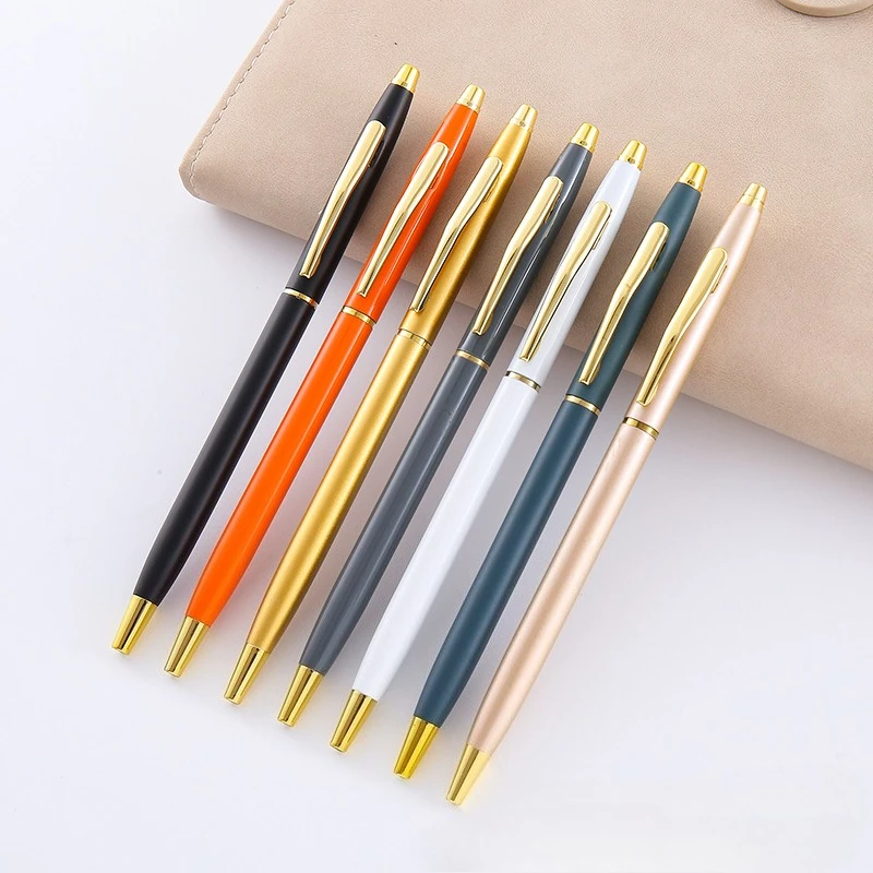 

40pcs Metal Ballpoint Pen Cute Thin Ballpoint Pens Office Acessories School Stationery Spin Pens Wholesale Gold Color Luxury