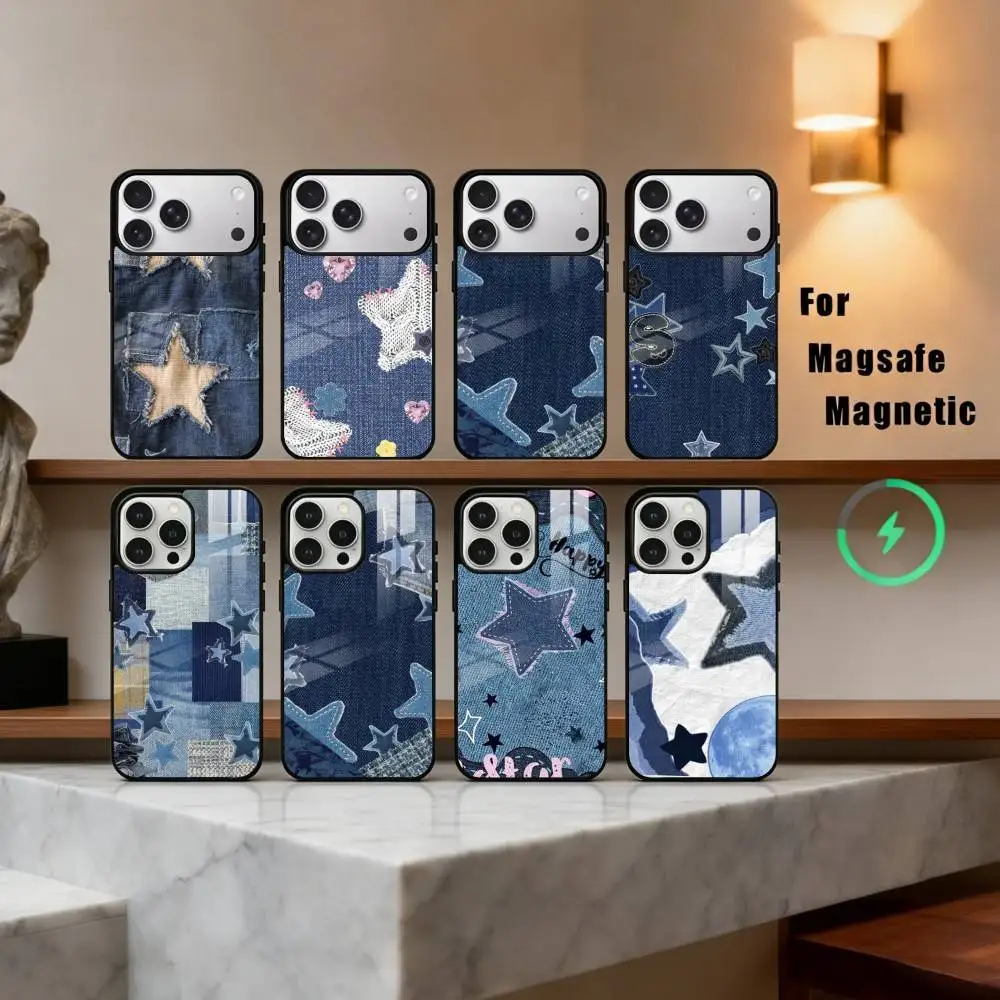 

R-Retro D-denim patches Phone Case For iPhone17,16,15,14,13,12,11 Plus,Pro Max Magnetic For Magsafe Wireless Charging