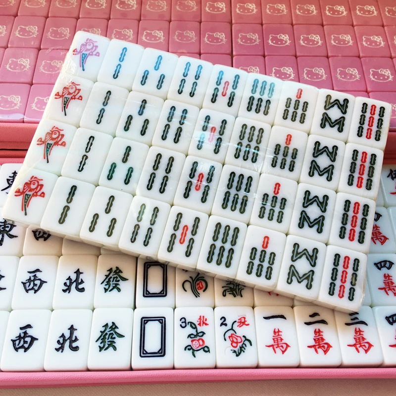 Mini 20# Pink Cute Small Travel Dormitory Portable Sparrow Solid hand rub household pocket carved mahjong 144pcs table game MJ59