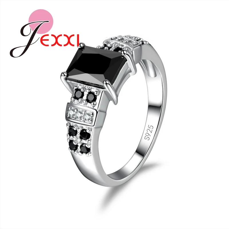 

Latest Square Black Stone Design Rings Women Unisex Finger Ring 925 Sterling Silver Fashion Party Jewelry For Wholesale