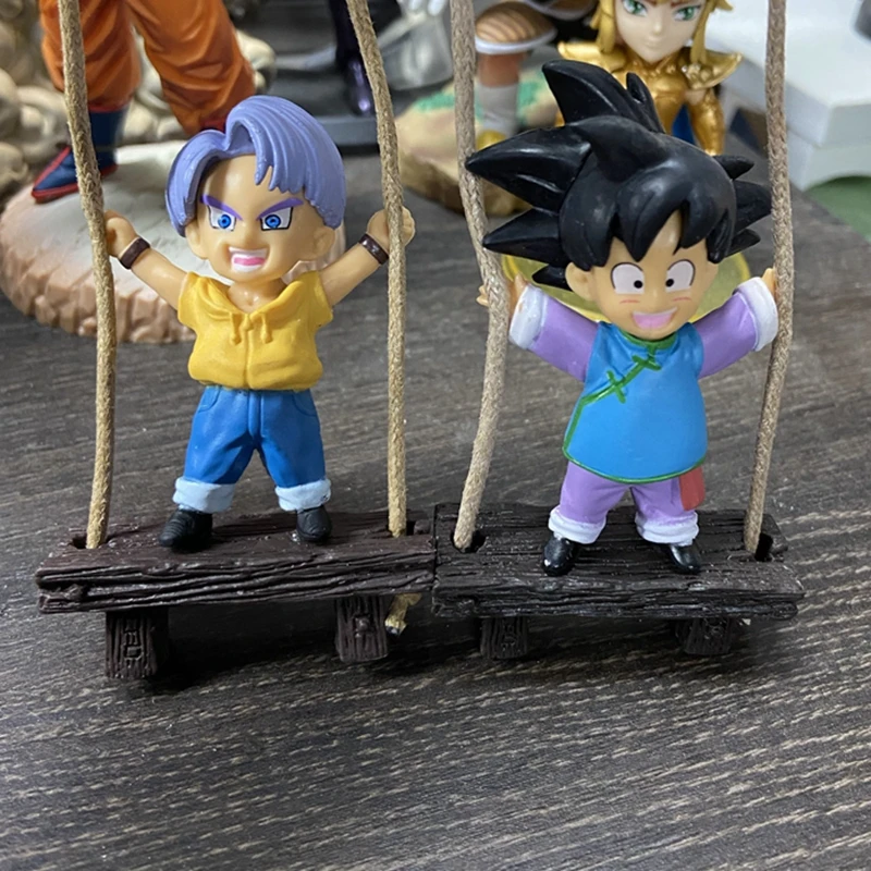 Dragon Ball Son Goku And Trunks Son Goten Swing Anime Actions Figures Model Car Rearview Mirror Ornaments Japanese Dolls hobbies