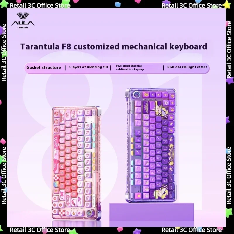 

AULA F81 Bluetooth wireless keyboard hot swappable transparent keycaps RGB backlight customization gaming keyboard Windows/Mac