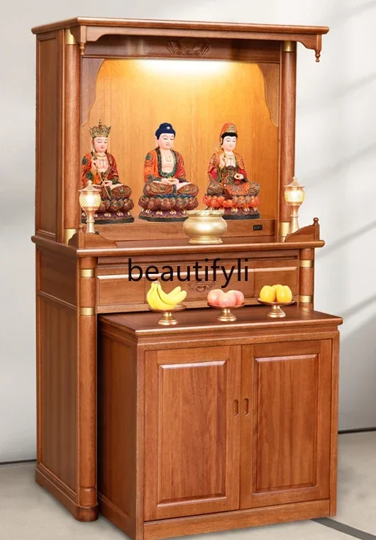 

13solid wood Buddhist shrine shrine household new Chinese vertical cabinet modern light luxury small Gongfo platform