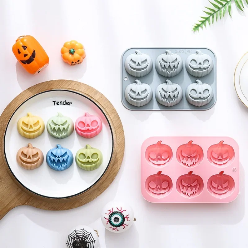 6-in-3 Pumpkin Shaped Silicone Mold Halloween Cake Mold Handmade Soap Chocolate Mold Used for Halloween Decoration