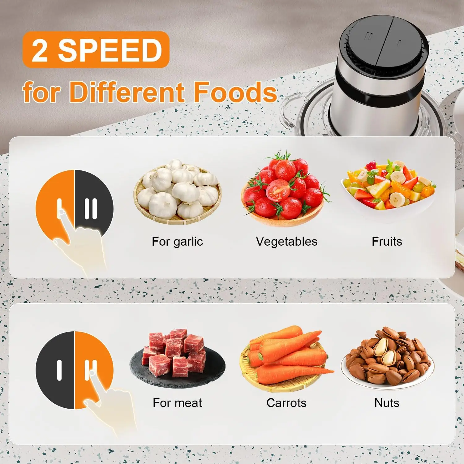 Procesador de alimentos eléctrico de 2 velocidades, 500W, picadora de carne de 2L, licuadora de cocina, procesador de alimentos, rebanador de alimentos vegetales, picadora de carne