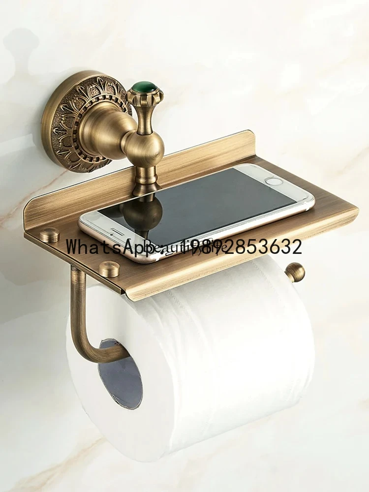 

All-copper solid brushed gold toilet roll paper holder bathroom non-punching storage mobile phone holder