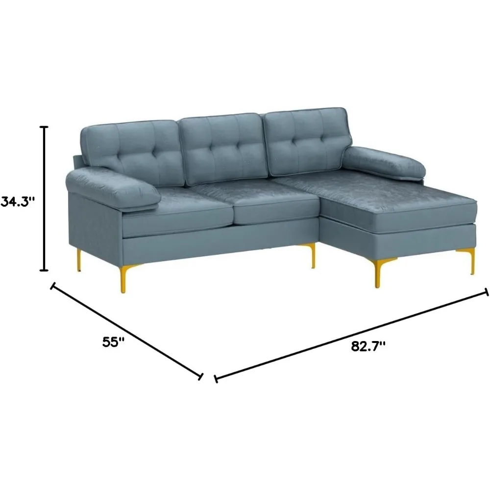 Sofa Sofa bagian-bagian konvertibel, Sofa Sofa bentuk L dengan kursi konvertibel, kain chenilleather berlapis kain untuk kantor