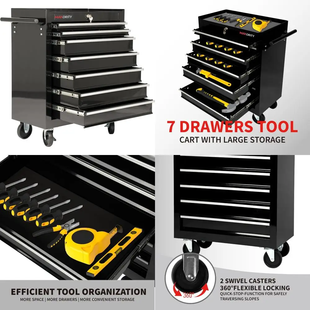 

Heavy-Duty 7-Drawer Mobile Rolling Tool Chest Cabinet with Lock for Garage and Workshop, Black