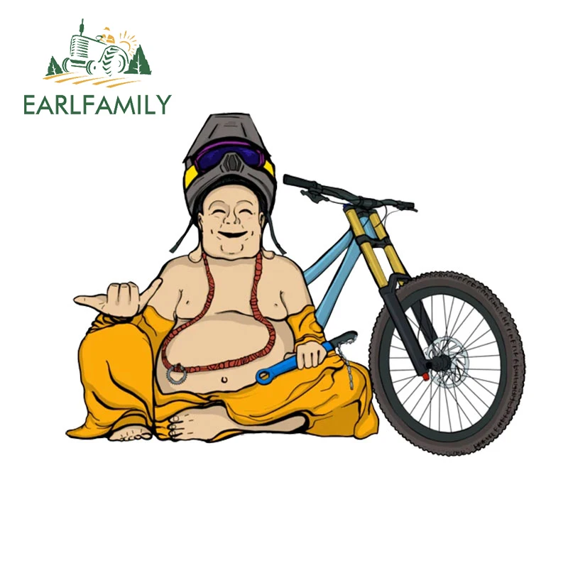 EARLFAMILY 13cm x 9.7cm for Buddha And The Bicycle Humorous Car Sticker Funny Refrigerator Decal Personality Car Accessories