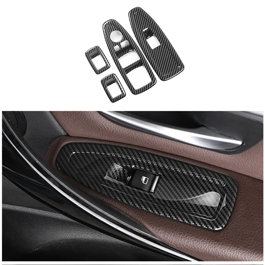 Decoración de Panel de fibra de carbono ABS para BMW, botón de elevación de vidrio de ventana para BMW Serie 1, 3, 4, 3GT, F20, F30, F31, F32, F34, F36