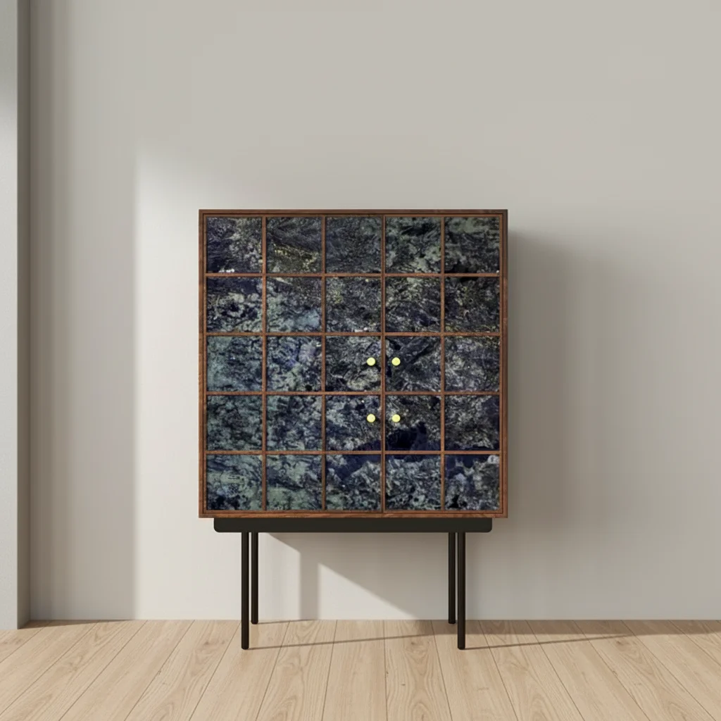 Chinese Style High-end Blue Jade Luxury Stone Special-effect Marble Entryway Decorative Storage Cabinet with Metal Pulls
