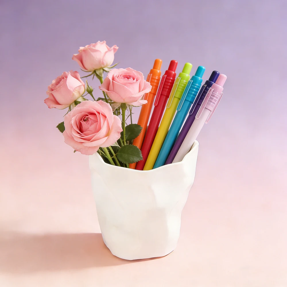 Plastic Irregular Crinkled Pen Holder, Large Capacity Desk Organizer, Flower Vase for Home, Multi-Functional Desktop Storage Bin