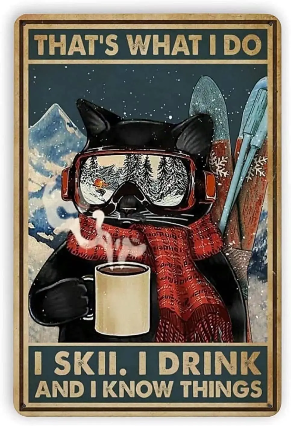 Black Cat Drinking Coffee Metal Tin Sign,that;s What I Do Tavern Library Cafe Living Room Kitchen Home Art Wall Decoration Plaqu