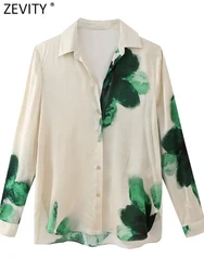 Zevity 2024 Women Fashion Turn Down Collar Flower Print Casual Smock Blouse Female Chic Loose Summer Shirts Blusas Tops LS6173