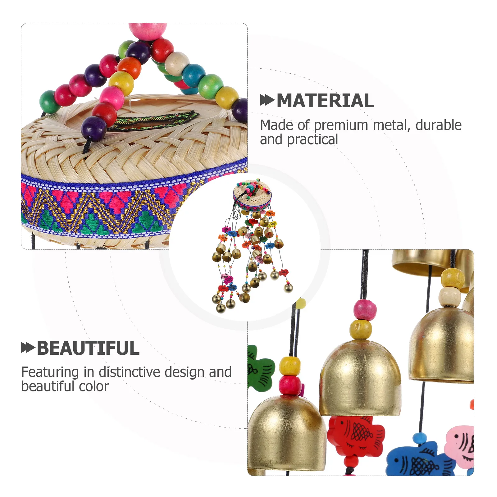 

Ethnic Style Knitting Drum Wind Chime Colorful Bead Copper Bell Hanging Ornament For Room Decor Wind Chimes