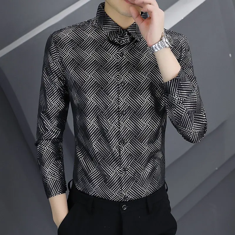 High-end Non-iron Shirt for Men Long-sleeved Trendy Slim Korean Style Shirt for Men Senior Hair Stylist